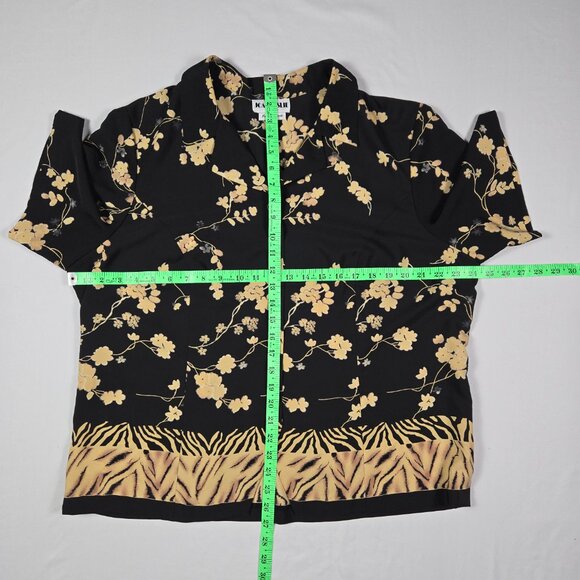 Joan Leslie Woman 18W Floral Button‎ Up Blouse Black Beige Short Sleeve Top - Picture 8 of 10